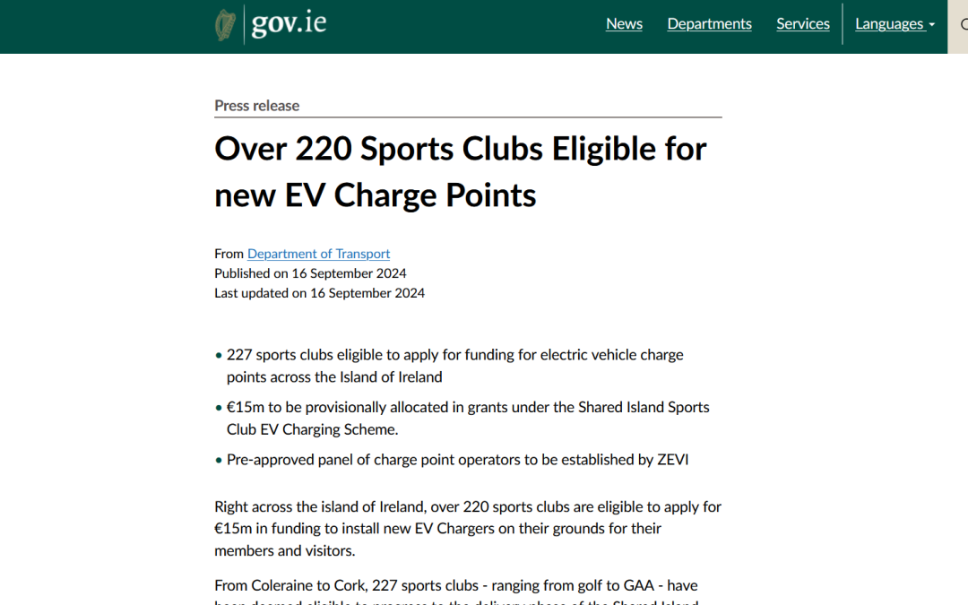 227 sports clubs are eligible for EV Charge Points